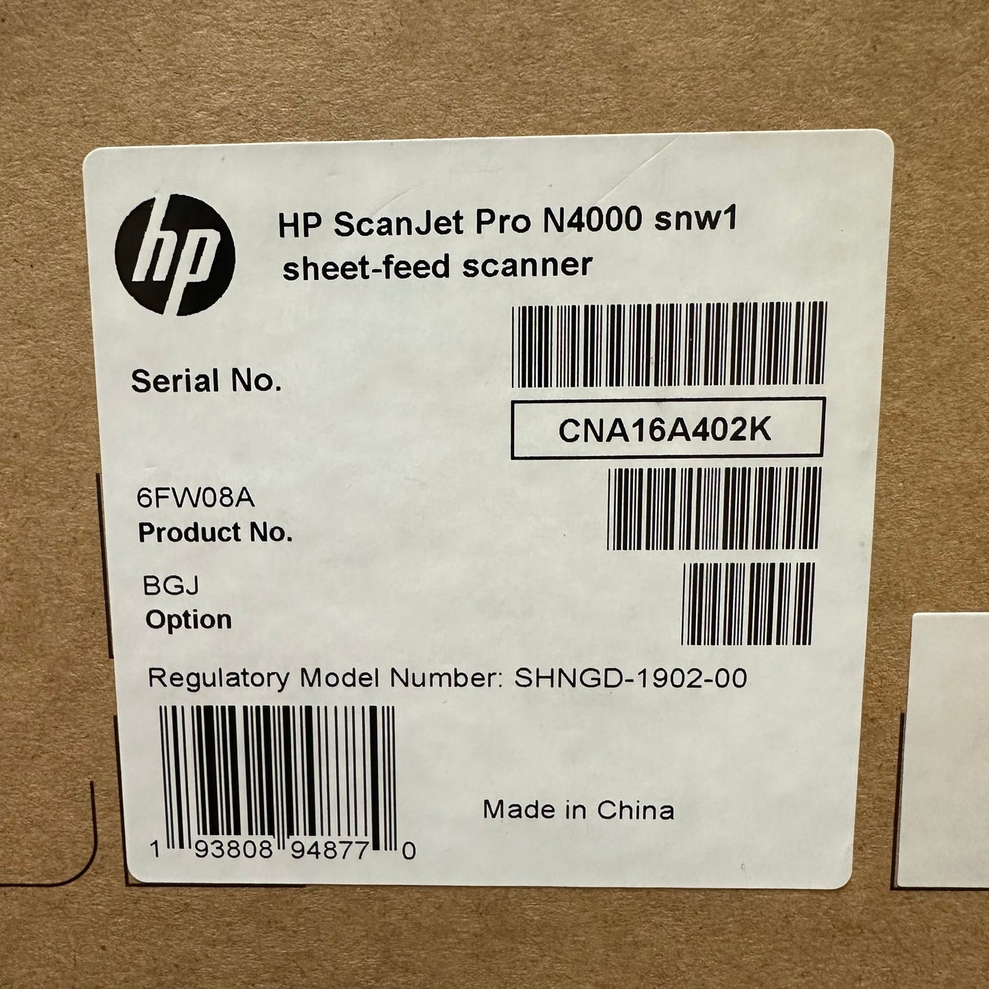 New HP ScanJet Pro N4000 SNW1 High-Speed Document Scanner 6FW08A